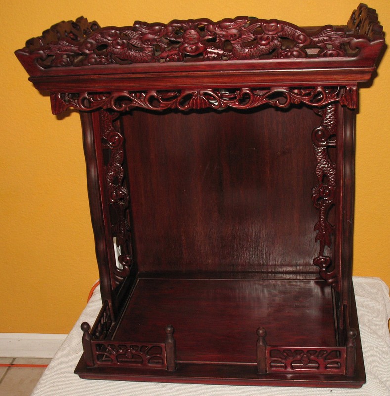 VINTAGE CARVED WOOD BUDDHIST SHRINE ALTAR CABINET