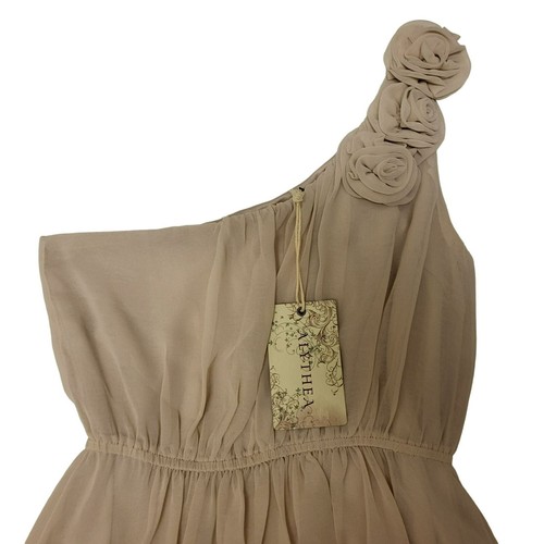Vestido de un hombro Alythea Jada con correa de roseta arena crema pequeño - Imagen 5 de 18