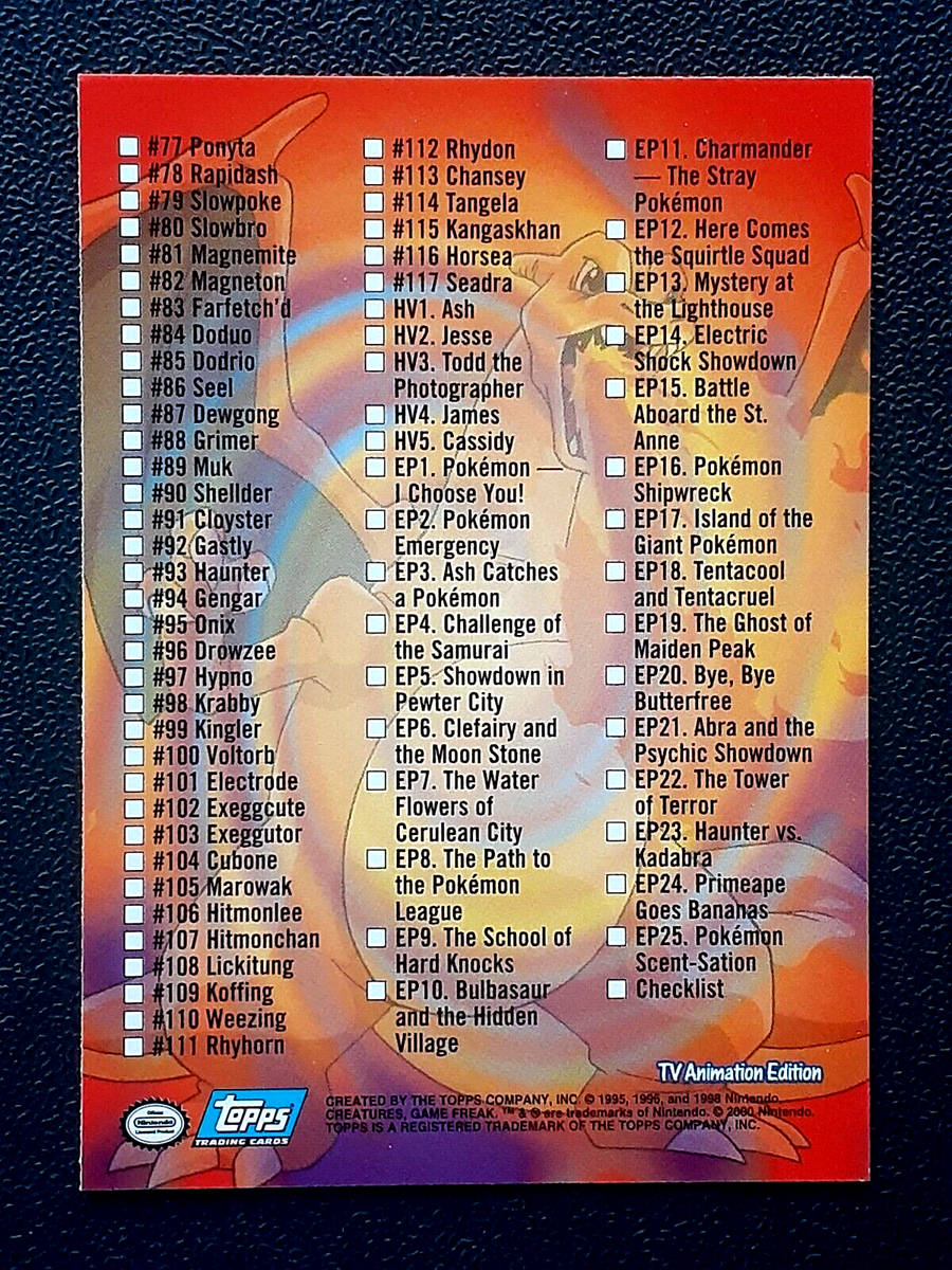 pokemon the movie 2000 topps card list CHECKLIST (PIKACHU & ASH) 2000 TOPPS POKEMON TV ANIMATION SERIES 2 #NNO  66577
