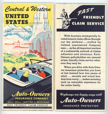 1953 Central & Western United States Road Map   Auto-Owners Insurance