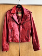 Beautiful Ladies Red Leather Biker Jacket - Size 10