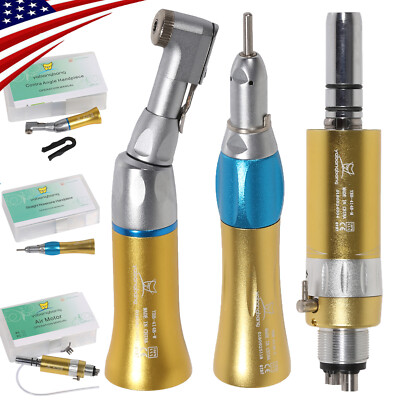 NEW Dental Low Speed Handpiece Straight Contra Angle Air Motor Gold st