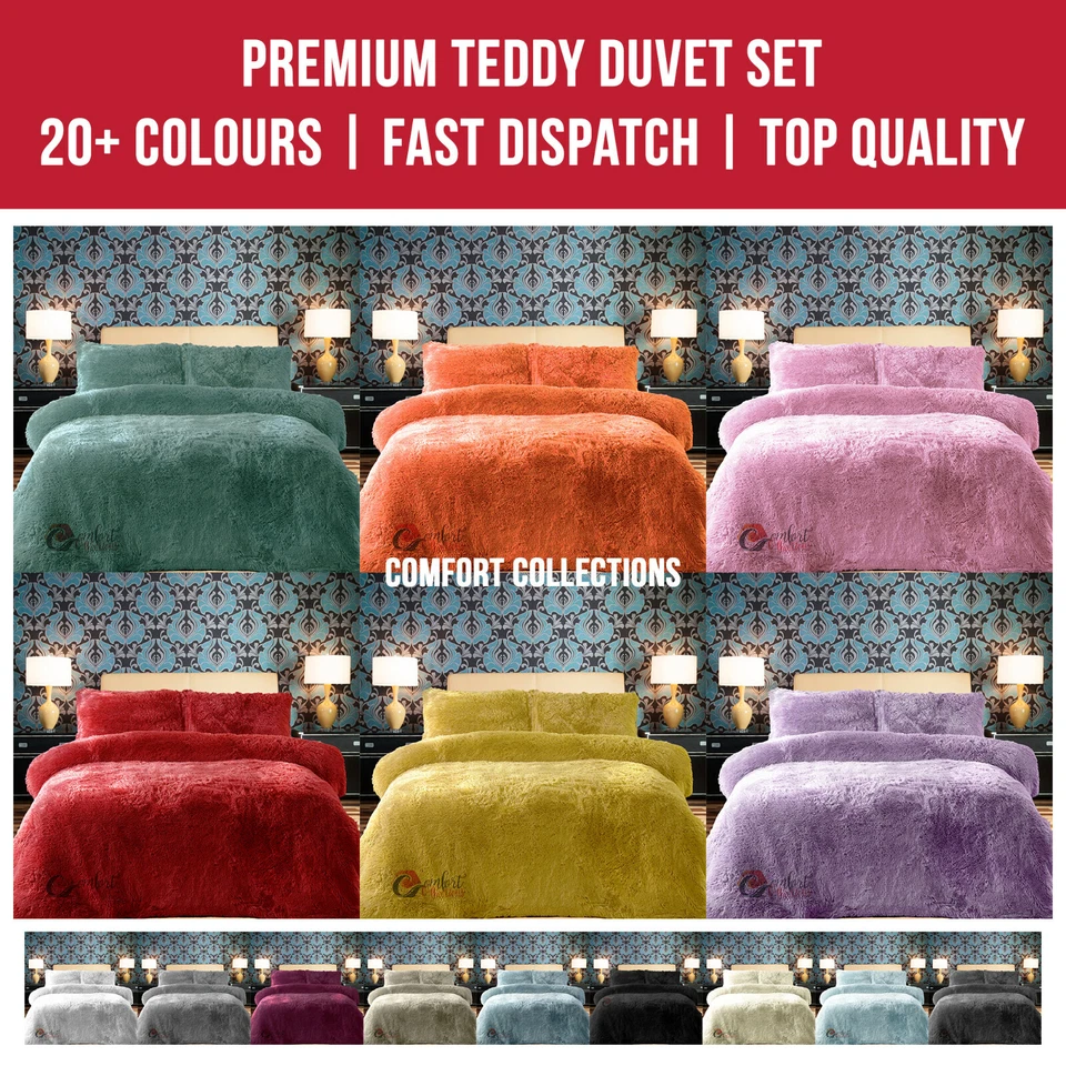 COMFORT COLLECTIONS Teddy Fleece Duvet Cover Set Luxury Pillow Case Sherpa Thermal Warm Soft Bedding