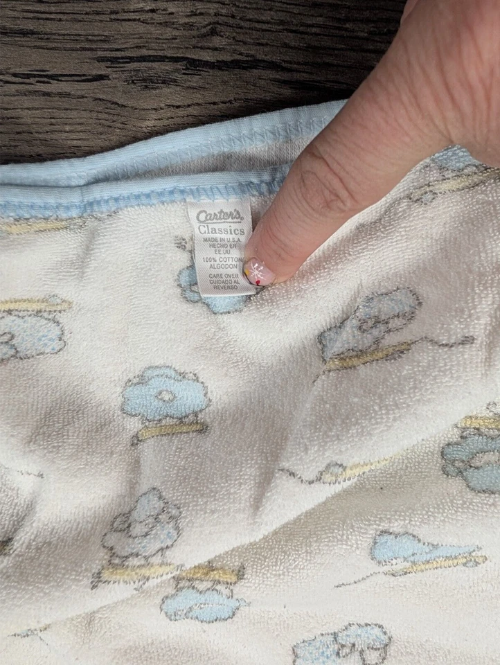 Baby Boy Vintage Carter's Classic Hooded Blue Sheep Towel - Image 3 of 3