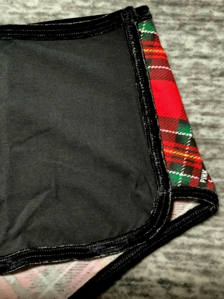 Victoria's Secret Rosa Bling Cuadros Terciopelo Borde Boyshort Bragas Dorado FALALALA M Foto 4 de 4