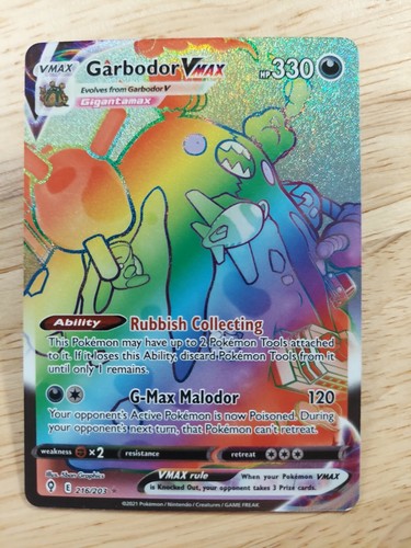 Garbodor Vmax 216/203 Evolving Skies NM Full Art Secret Rainbow Rare Pokemon