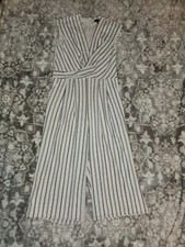 Maggy London White Striped Sleeveless Jumpsuit Size 8 Romper Tank W/ pockets