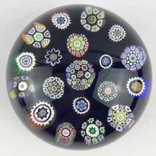 Perthshire 1974A Spaced Millefiori Center Cane Blue Ground Vintage Paperweight
