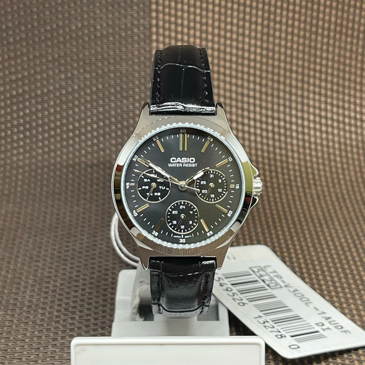 Casio LTP V300L 1A Black Leather Analog Ladies Day Date Casual