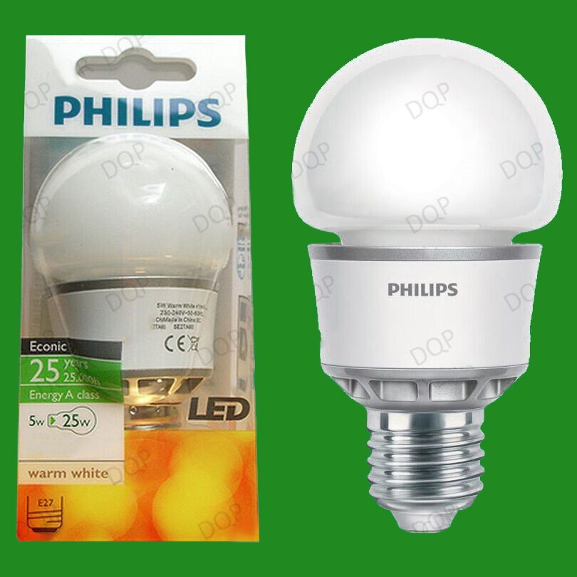 1x 5W Philips LED Ultra Low Energy GLS Globe Light Bulbs, ES