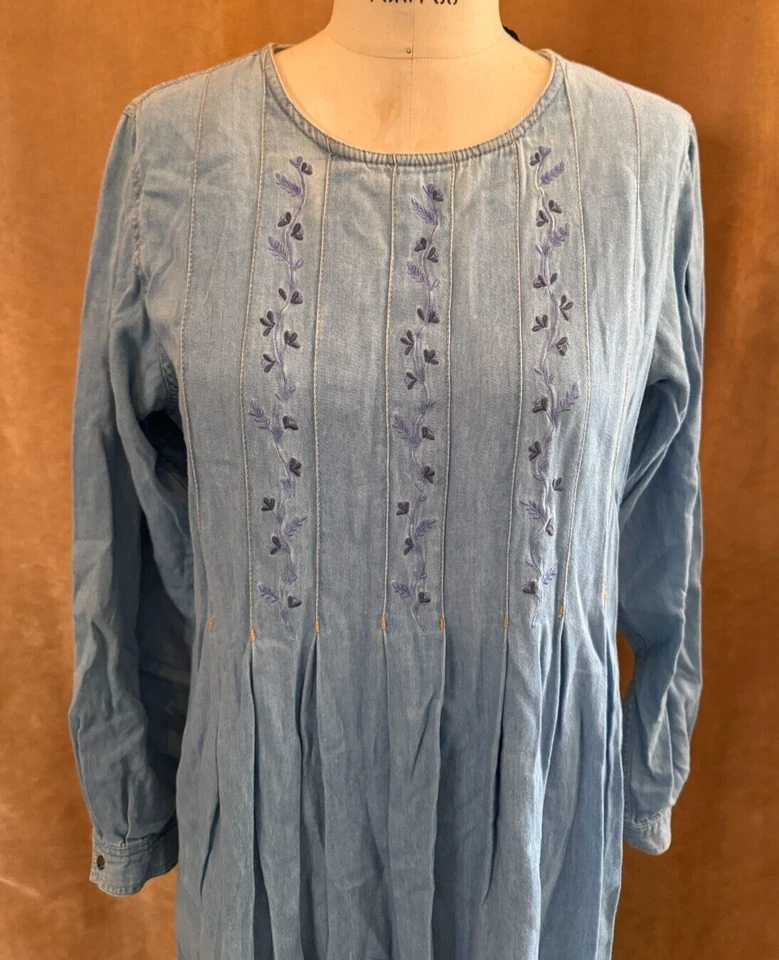 14 Liz Claiborne usar vestido vaquero vintage bordado floral algodón azul mujer Foto 2 de 4