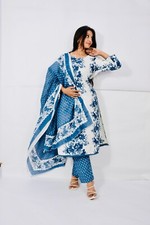 indian women cotton fabric dress kurti pant dupatta