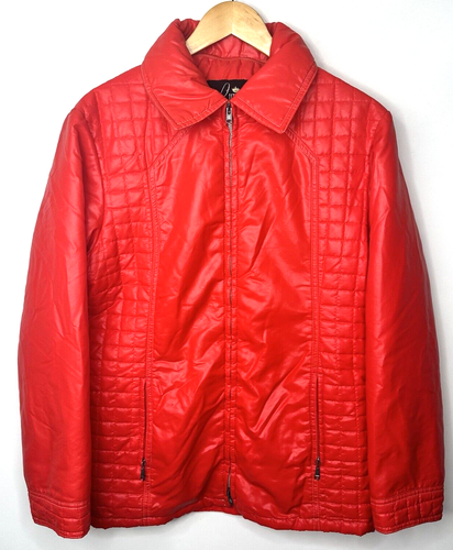 Vintage Lady Utex Jacket Lightweight Quilted Windbreaker Hidden Hood Red Sz L