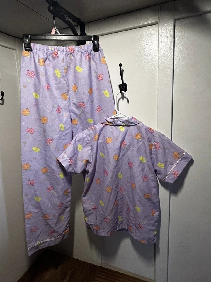 Pijama de franela Carters niñas 2 piezas conjunto de pijama flores moradas talla 14 defecto* Foto 3 de 4