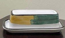 CALECA Covered Butter Dish ITALY Hand Painted Pottery Quarter Pound  Multicolor