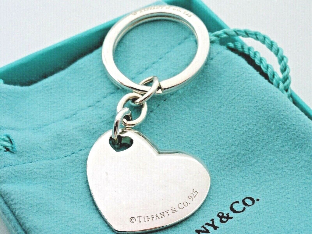 Tiffany & Co. Sterling Silver Double Heart Tag Charm Keychain Key