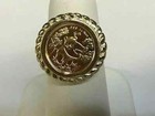 CHINESE PANDA BEAR COIN Vintage Men's Ring, 14K Yellow Gold Finish 925 Silver