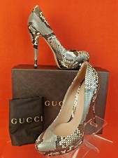 NIB GUCCI 309995 LISBETH NATURAL PYTHON LEATHER VINTAGE ROSE PLATFORM PUMPS 38