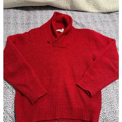 Vintage 80s 90s L.L. Bean Wool Blend Heritage Shawl Collar Sweater Men s LG Red