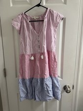 Loft Tiered Pink & Blue Striped Tiered Dress Small S