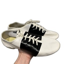 Dance Fashions White Jazz Shoes Leather w/ Black Removable Stripe Womens sz 5.5