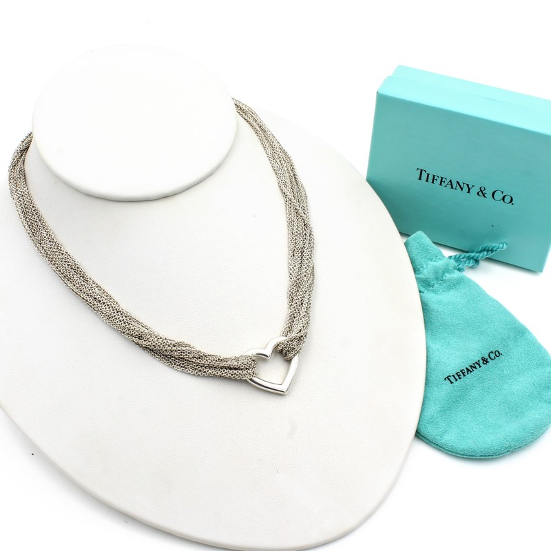 Tiffany & Co. Sterling Multi-Strand Mesh Open Heart Toggle Necklace #S5412-2