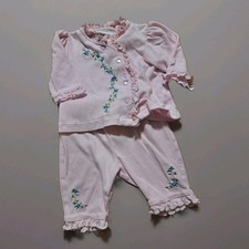 Vintage Pink embrodiery 2 pc Pink Girls 0-3 mth Floral Set