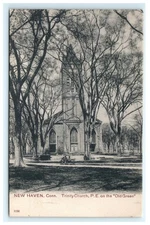 Early New Haven Trinity Church Postcard on Old Green, CT Lithograph