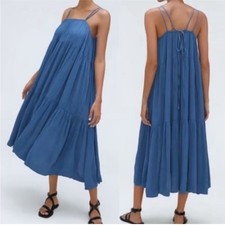 Everlane The Naia Ripple Tiered Maxi Dress Cobalt Blue Size Large