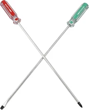 2PCS Long Screwdriver Set 10" Phillips & Slotted High Carbon Steel Hand Tool