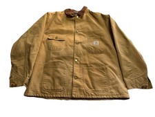Vintage Carhartt Blanket Lined Barn Jacket Chore Union Made Tan Sz 52 Distressed