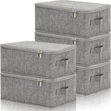 5 Pcs Fabric Storage Bins with Zipper Lids and Handle 15X10X6'' Rigid