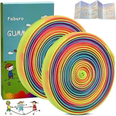 FABURO 2 Stück Gummitwist Kinder mit Anleitung für Hüpfspiele, Hüpfgummi 4m lang 1cm we