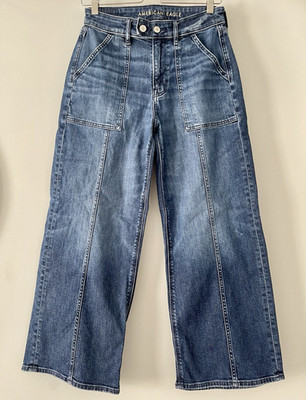 American Eagle Outfitters Women s Super High Rise Baggy Wide-Leg Stretch Jeans 4