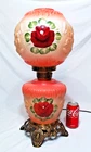 VINTAGE 3 WAY PARLOR LAMP GWTW STYLE 22", HAND PAINTED ROSES, RAISED ART, #338