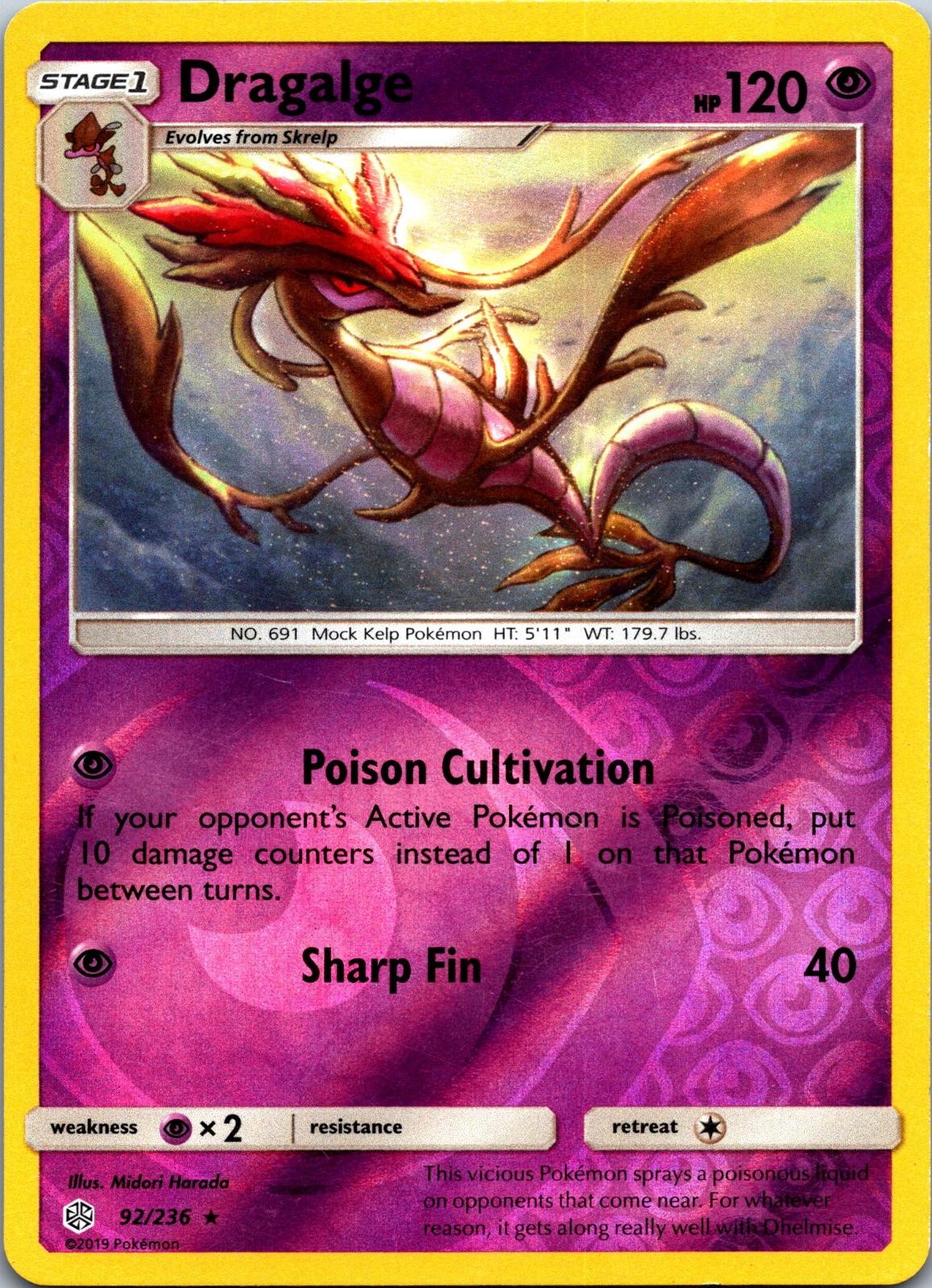 Dragalge 92/236 Rare Cosmic Eclipse Pokemon Reverse Holo Lightly Played