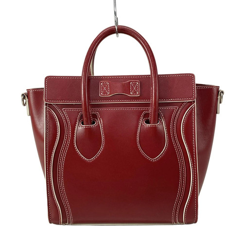 Auth CELINE Luggage Nano Shopper - Red Leather Handbag - Picture 3 of 20