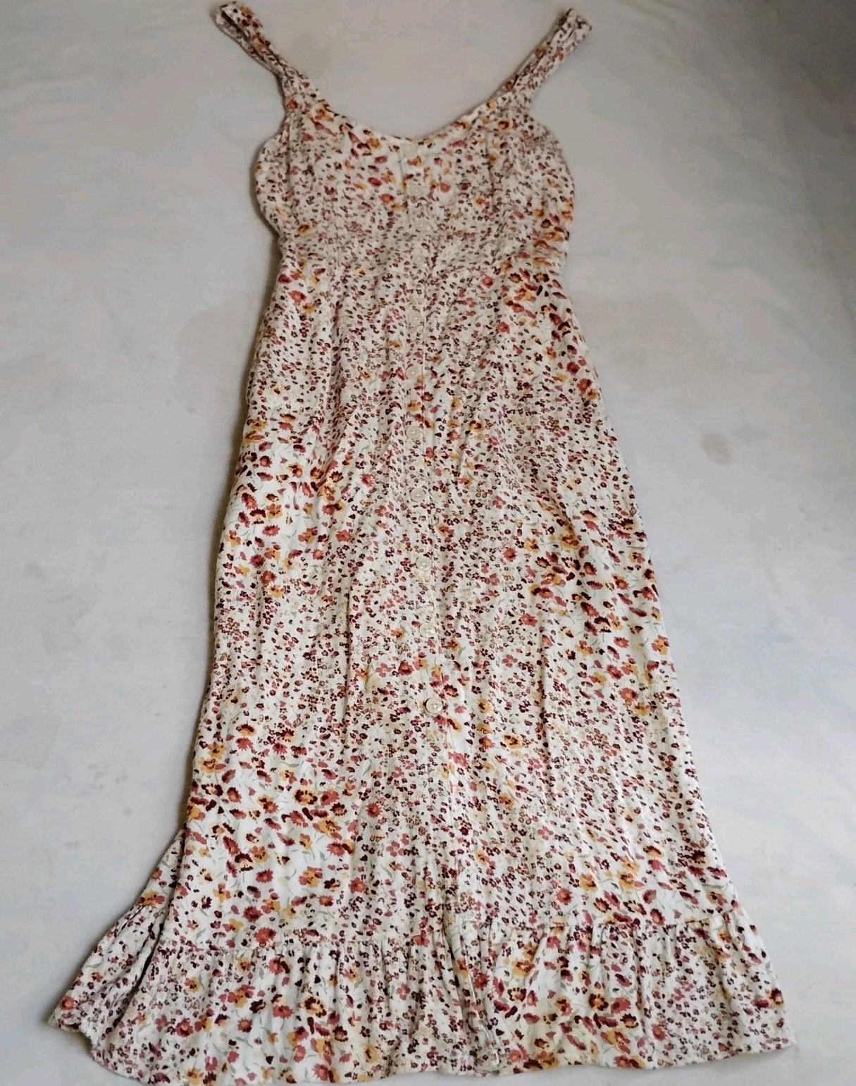 Abercrombie And Fitch Dress XS Ruffle Ditsy Floral Boho Cottage Smocked Pockets 