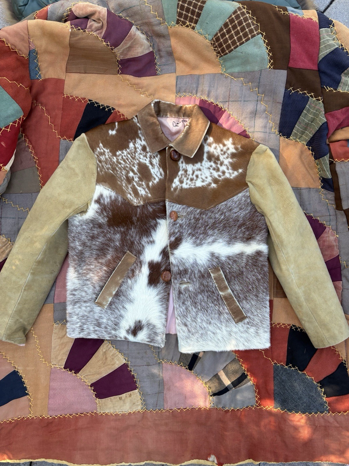 PONY Giacca western vintage anni 40 capelli di cavallo su nascondiglio bicolore pelle scamosciata anni 50 XS