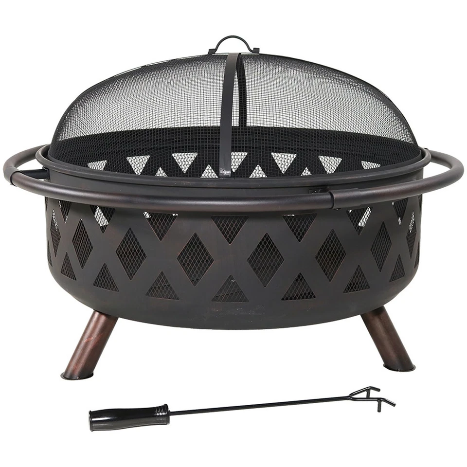 36 in Crossweave Steel Fire Pit with Screen, Poker, and Cover by Sunnydaze - Image 2 of 4