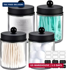 4 Pack Glass Apothecary Jars Qtip Holder Bathroom Vanity Organizer Set