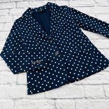 Talbots Petites Navy Blue Polka Dot Knit Blaz...