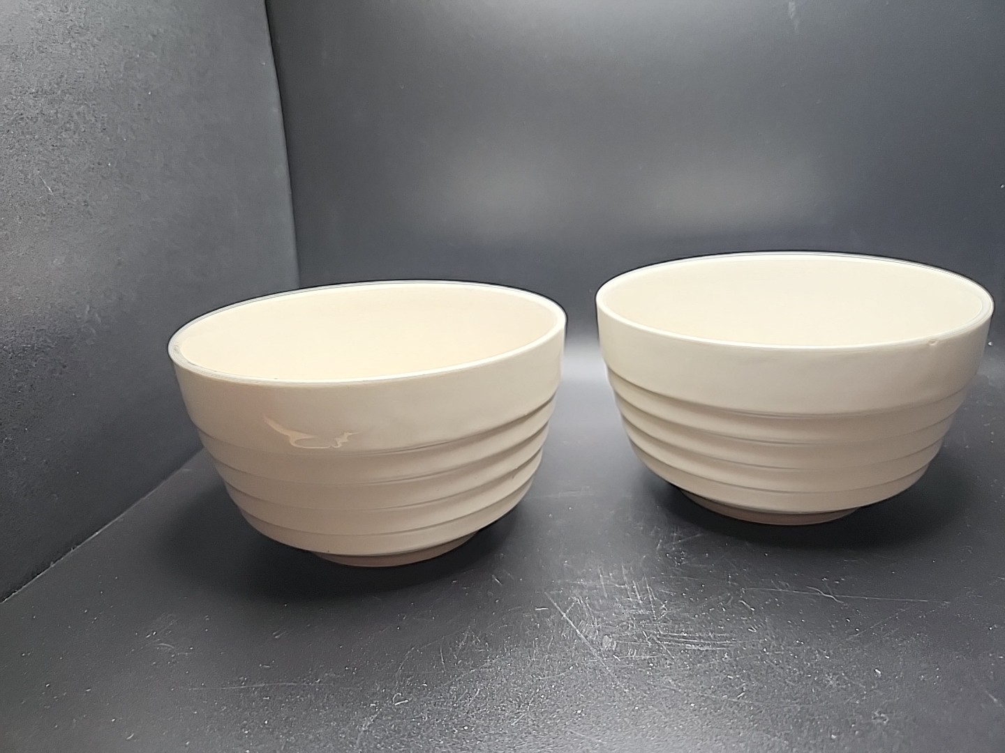 Vintage Bowls - USA White 2-Ribbed McCoy Scio Pottery Cereal Bows  Excellent USA