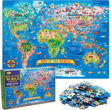 200 Pieces World Map Jigsaw Puzzle for Kids Ages 4-8, Environmental Recyclable C