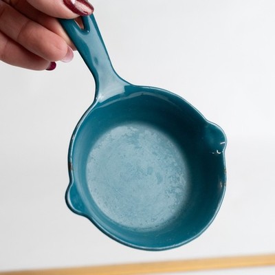 Miniature Cast Iron Pan Turquoise Enamel Frying Pan 6'' dime store mini pan