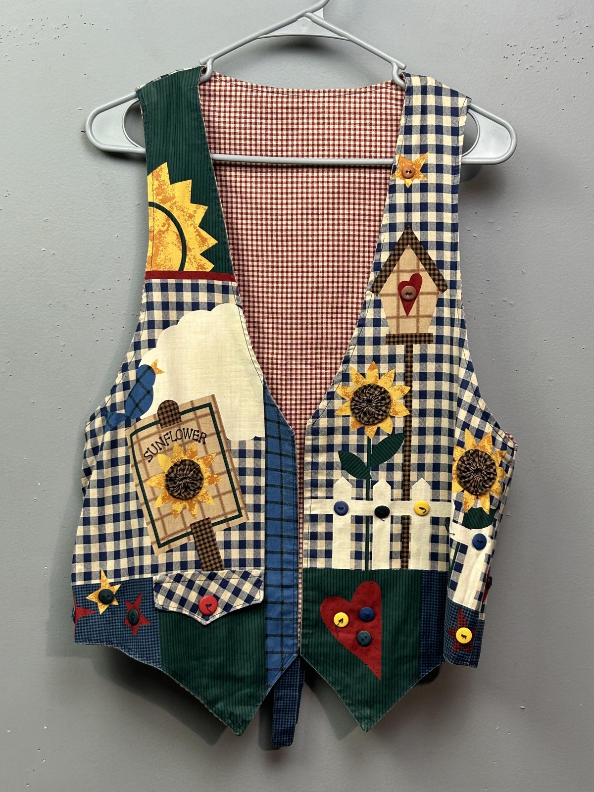Sunflower Patchwork Vest Womens Medium Gingham Co… - image 1