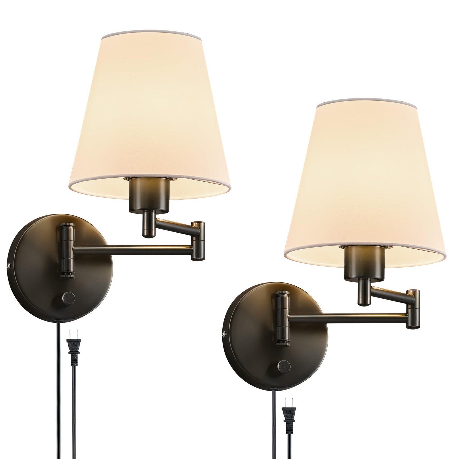 Wall Sconce Set of 2, Plug in & Hardwired Swing Arm Wall Lamps, Adjustable Wa...