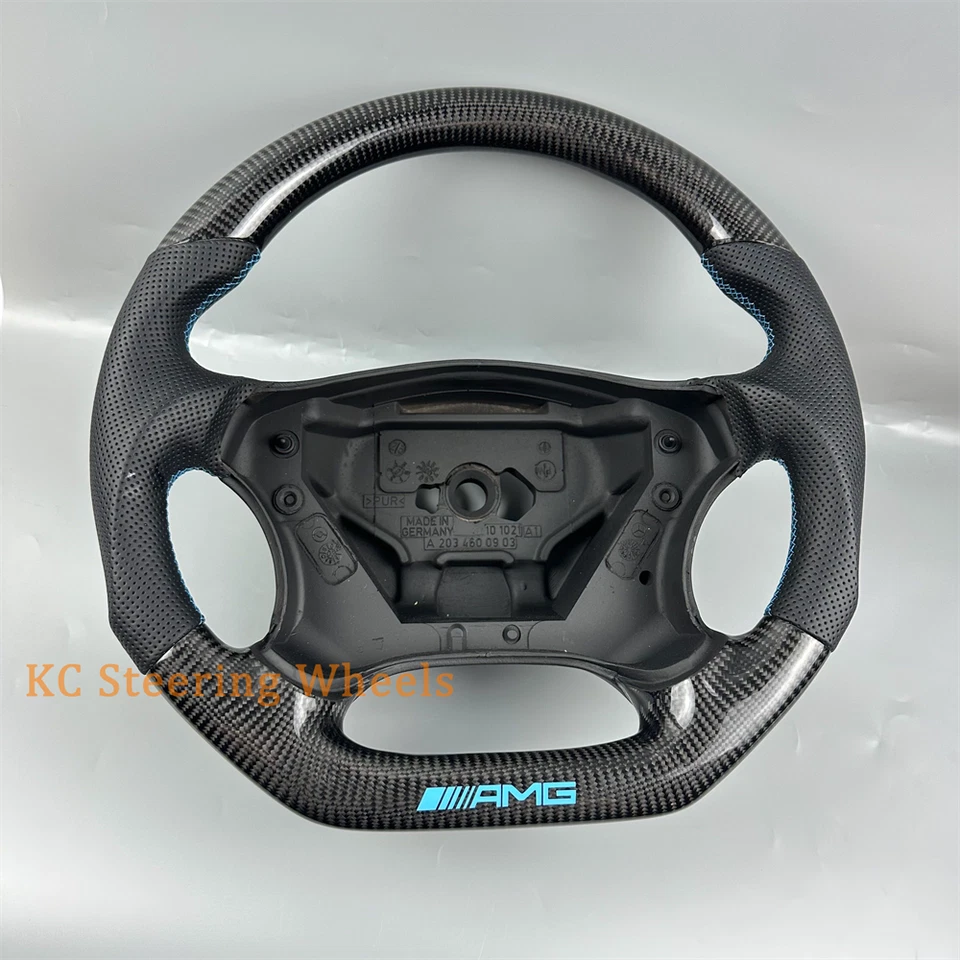 Black Carbon Fiber Leather Steering Wheel for 2002-2005 Mercedes-Benz C200 W203 - Image 3 of 4