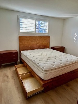 Modern Danish Walnut King Platform Bed with Drawers