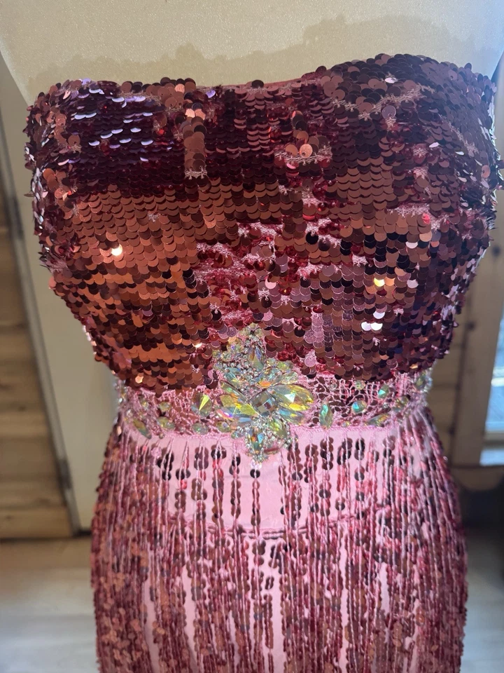 Vestido rosa con flecos Lime by Riva talla 6 para mujer Foto 2 de 4